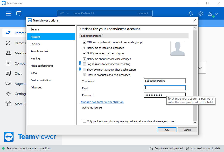 How to change password in TeamViewer