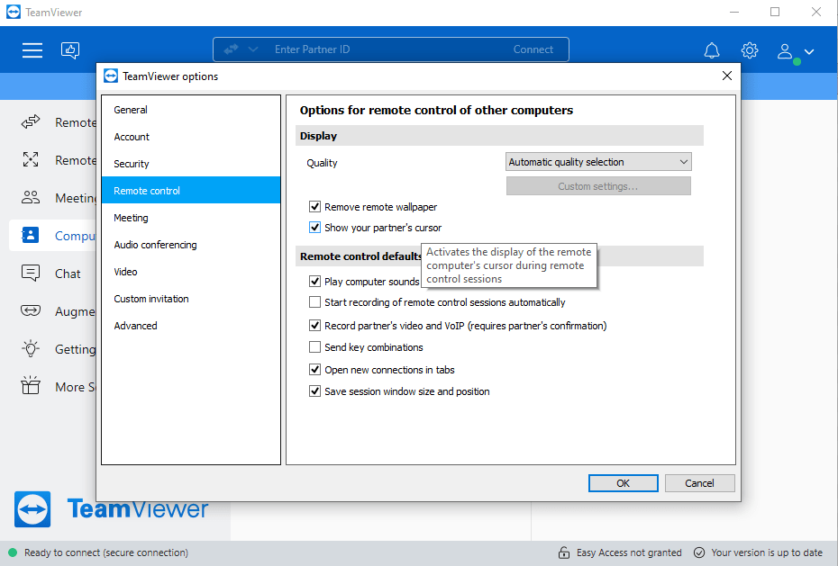 Why is the mouse not working in TeamViewer on a remote computer