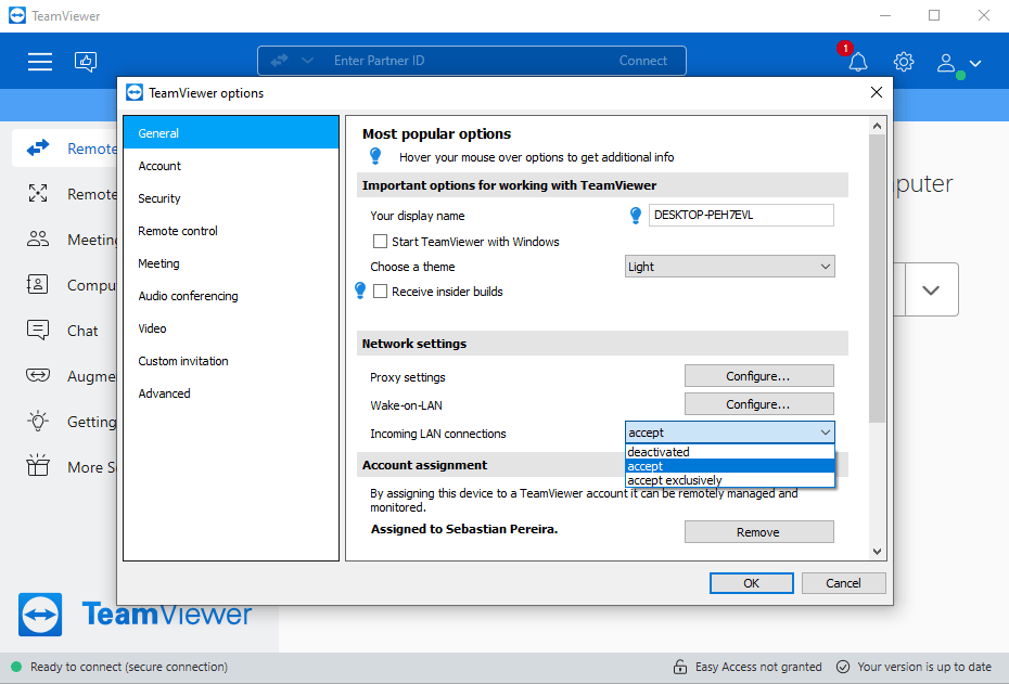 How to connect TeamViewer via LAN