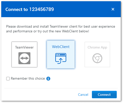 Connecting to TeamViewer via browser